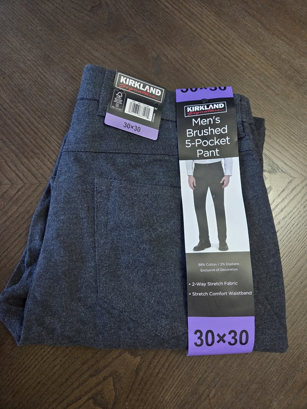 Kirkland Signature Men's Brushed 5-Pocket Pant - Charcoal New With Tags 30x30